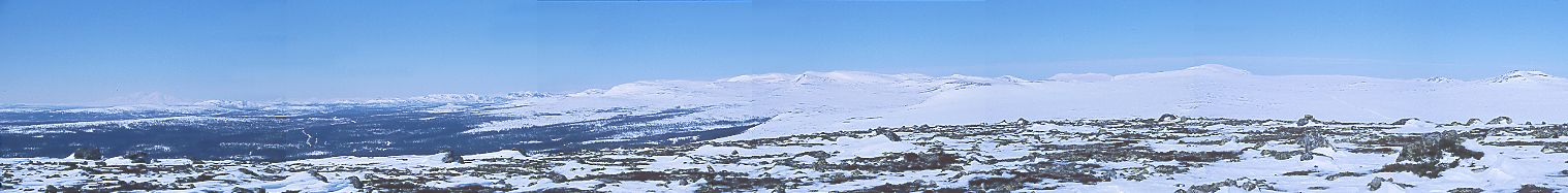 Vy från Västra Barfrehågna över de närmaste fjällen som omger Grövelsjön.
Västra Barfrehågna är en del av Långfjället och ligger på dalgångens östra sida. Höjd över havet 1014 m.